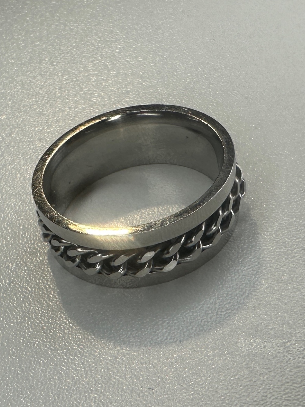 Silver Chain Detail Stainless Steel Ring